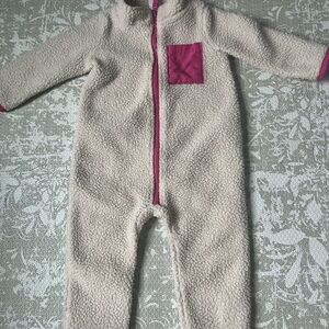 Carter's Cream Sherpa One-Piece with Pink Trim